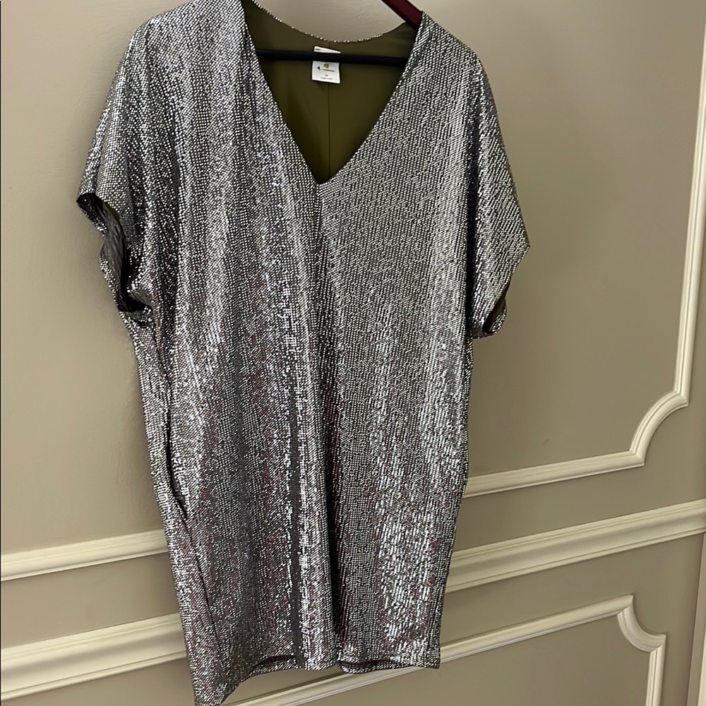 Silver V-Neck Sequin Top